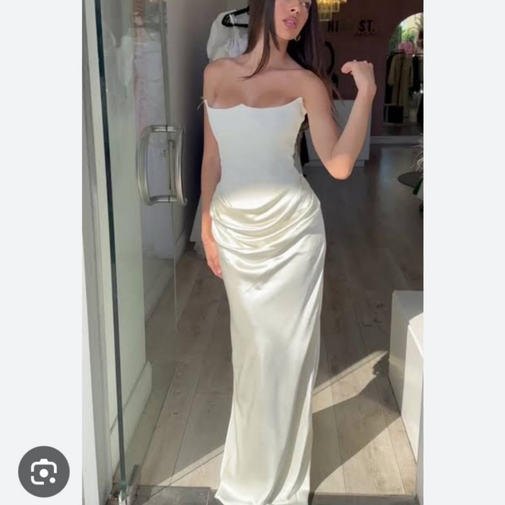 House of CB Cream Satin Strapless Maxi Dress